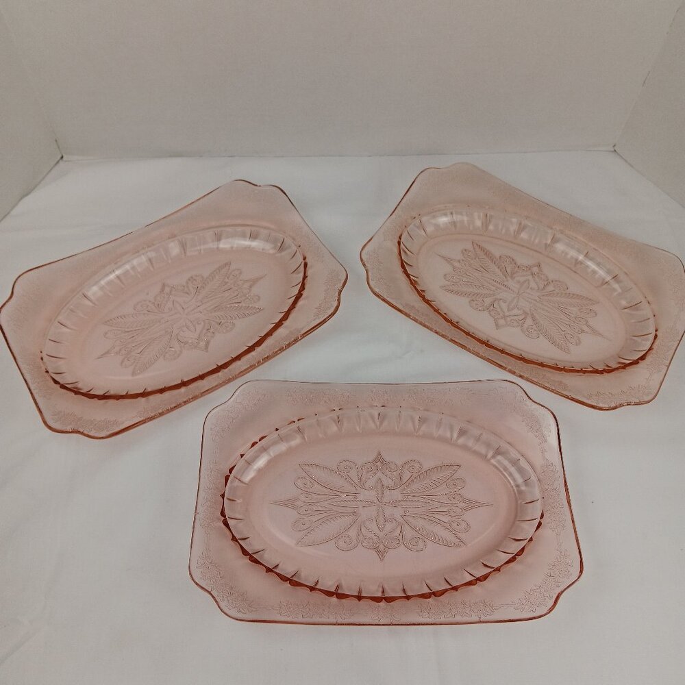 Vintage Jeanette Glass Adam Pattern Pink Depression Serving Platter 11 5/8in